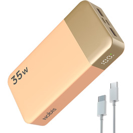 Power Bank Nobis 20000mAh з LED дисплеєм, 35W USB-C, 4 порти, для MacBook, iPhone 15, Samsung S23 (Зелений/Оранжевий)