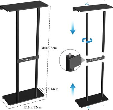 Тримач для рушників на стіну, чорний, 76 см, з полицею. Металевий тримач для рушників та гостей. Аксесуар для ванної кімнати.