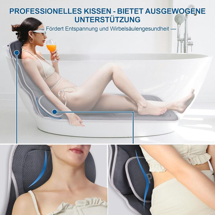 Подушка для ванни Luxus Dicke з м'яким наповнювачем: підтримка голови, шиї та плечей для комфортного розслаблення. Аксесуар для спа, сірий колір.