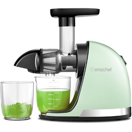 AMZCHEF Juicer for Vegetables and Fruits - Slow Juicer with Reverse-Masticating Function - Gentle Crushing Without Filtering - Electric Juicer with Brush and 2 Cups - Green