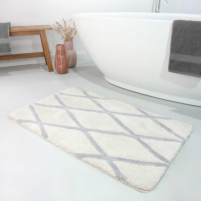Homie Living Bath Mat, Non-Slip and Washable Fluffy Rug with Soft Pile, San Bosa (60 x 100 cm, Beige Grey) Beige Grey 60 x 100 cm