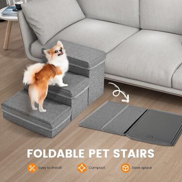 Сходинки для собак Sunowl, 2-ступеневі складні, широкі, з місцем для зберігання, для маленьких собак та котів, м'яка, неслизька поверхня