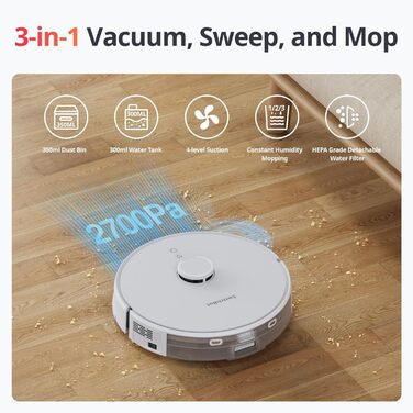 SwitchBot S1 Plus: Робот-пилосос з функцією миття підлоги - LiDAR навігація, 2700Pa, сумісний з Alexa, для твердих підлог