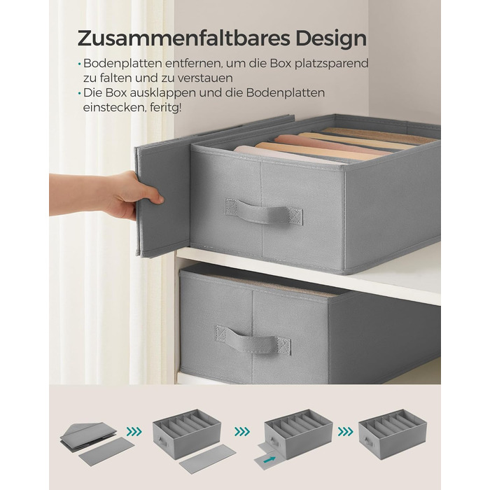 SONGMICS Closet Organizer 6-Piece Set, Storage Box with 6 Compartments, Drawer Organization System, Foldable Storage Boxes, 42 x 30 x 17 cm, for Pants, Clothes, dove-grey RUS009G03