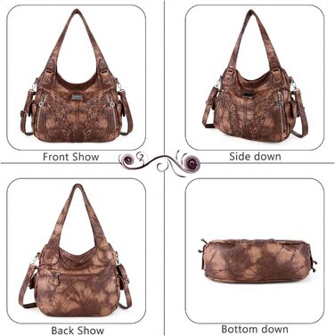 Сумка жіноча AngelKiss через плече, водонепроникна PU шкіра, коричнева. Багатофункціональна сумка-месенджер з кишенями на блискавці