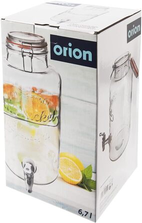 ORION GROUP Retro Drink Dispenser | 6.7 L | Glass Lemonade Dispenser Tap | Bottle with Tap Glasses Drinking Glasses Cocktail Drinking