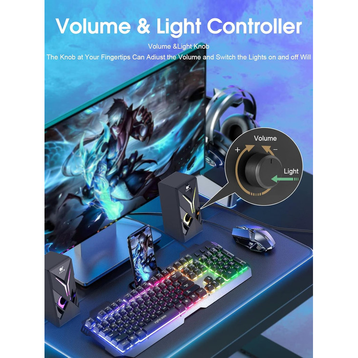 Комп'ютерні колонки OROW S201 з RGB підсвічуванням: 10W, USB, 3.5mm jack, для ПК, міні колонки, сучасний дизайн