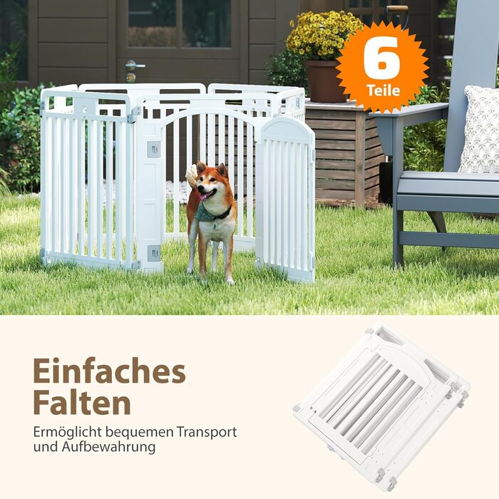 Льоток для цуценят COSTWAY з 6 панелей, білий, 80 см, для дому та вулиці