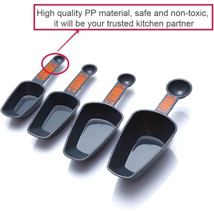 WAAZI 4-Piece Measuring Spoon Set for Baking and Cooking - 1/4 Cup to 1 Cup - PP Plastic Measuring Spoons Kitchen Tool Measuring Cup Set