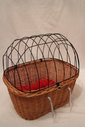 Корзина для велосипеда для собак з прутьями лози з металевою сіткою та подушкою XL або XXL. Велика зручна корзина для перевезення домашніх тварин на велосипеді. Розміри: L 45 x B 24 x H 37 см