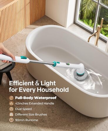 LyriFine Electric Cleaning Brush, New Full-Body IPX7 Waterproof Electric Cleaning Brush, Long-Handle Electric Cleaning Brush for Household Use, 2 Speeds, Replacement Heads for Bathroom
