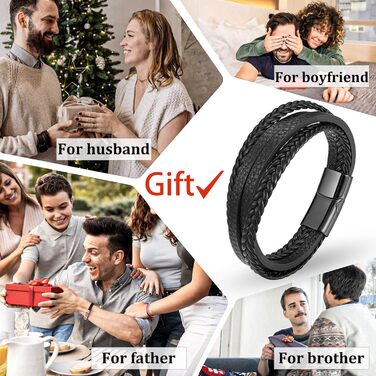 Чоловічий шкіряний браслет, чорний, коричневий, синій, плетіння, 21 см, подарунок для чоловіків, браслет для тата, День батька