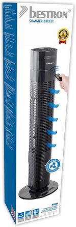 Турбовентилятор Bestron AFT760Z з 3 швидкостями, осциляцією 75°, таймером та висотою 78 см (чорний)