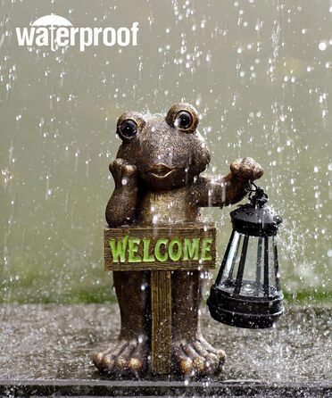Goodeco Solar Garden Frog Decoration Stand with Welcome Sign - Outdoor Decoration for Terrace, Balcony, Yard, Lawn - Unique Housewarming Gift for Grandma and Grandpa, Gardening Enthusiast, Copper
