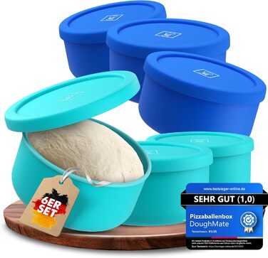 Pizza Ball Box with Lid, 6-Piece Set - Ideal as a pizza box, dough box, proofing box. Suitable for up to 350g of pizza dough. Non-stick silicone, freezer and dishwasher safe, food-grade.