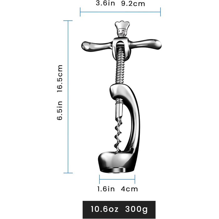 Stainless Steel Corkscrew Opens Wine Without Cork Crumbs | Heavy-Duty Wine Opener with Gift Packaging | Manual Wine Corkscrew for Home, Bars & Restaurants | Wine Bottle Opener