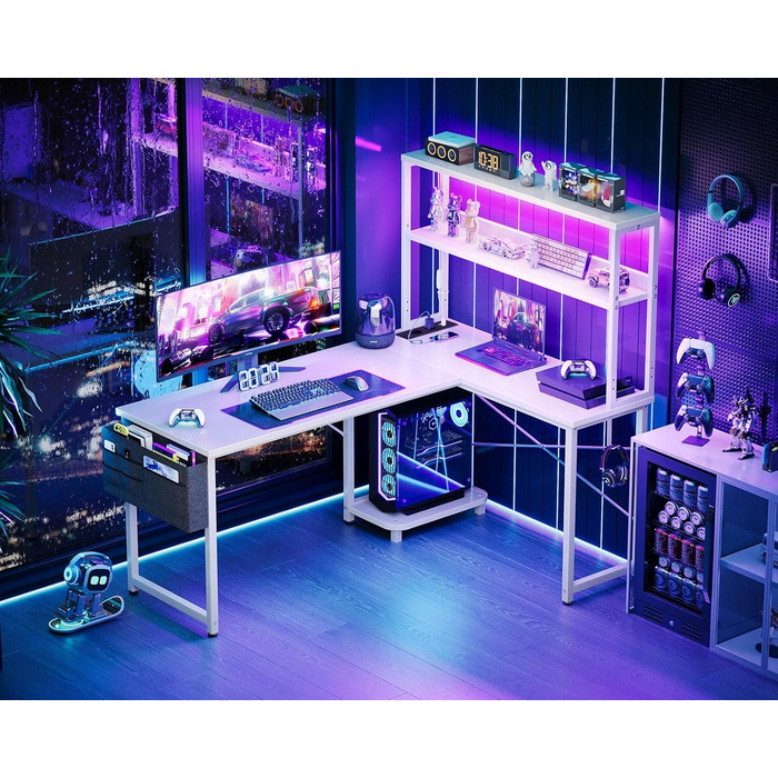 Кутовий ігровий стіл L-подібний 135x100 см з LED-підсвіткою, міцний