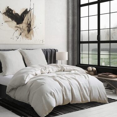 CHUFFED Linen Bedding Set 220x240 3-Piece Bedding Set 100% Natural Linen Bedding - 1 Duvet Cover 220x240 cm + 2 Pillowcases 80x80 cm with Zipper, Soft Breathable, Natural Linen 220x240 cm