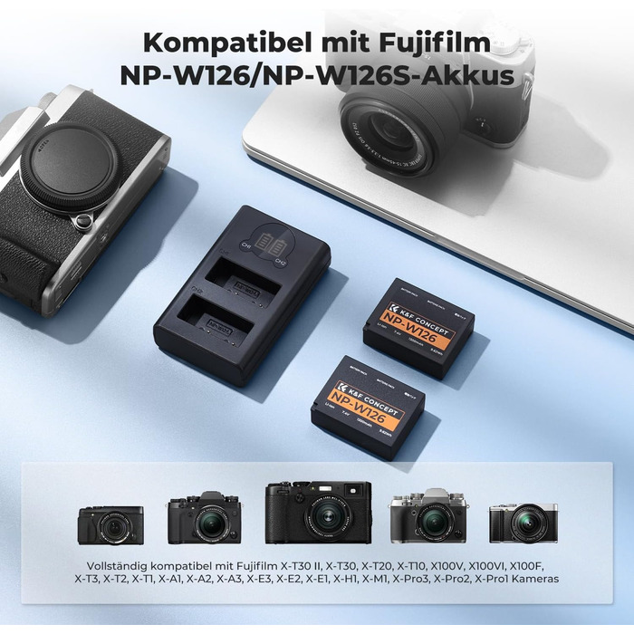 Акумулятор K&F Concept NP-W126/NP-W126S для Fujifilm (1300 mAh x2) + Зарядний пристрій Type-C/Micro-USB