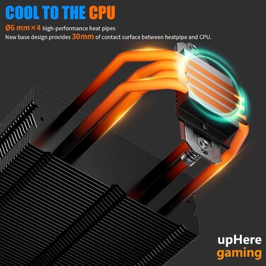 upHere Охолоджувач CPU з 4 Heatpipe, сумісний з Intel 2011/2066 (X79/X99) та AM5/AM4, 120мм вентилятор PWM