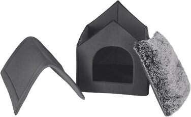 Будка для собак та котів EUGAD з плюшевою подушкою, 45x40x45 см, сіра