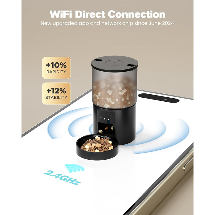 Автомат для годування котів з Wi-Fi: годівниця для котів з індивідуальним розкладом - автоматичний диспенсер для котячого корму з керуванням через APP для собак/котів - 6л (Wi-Fi, чорний)
