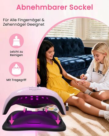 LED UV лампа для нігтів NAILGIRLS 150W з таймером, датчиком, LCD дисплеєм та знімною магнітною платформою. Підходить для гель-лаку, нігтів рук та ніг (Рожевий 268W)