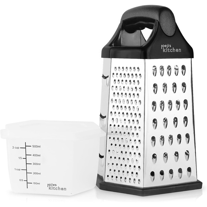 Трка для сиру Joeji's Kitchen з контейнером - 6 сторін, ручна, з нержавіючої сталі, багатоцільова для сиру, овочів та фруктів