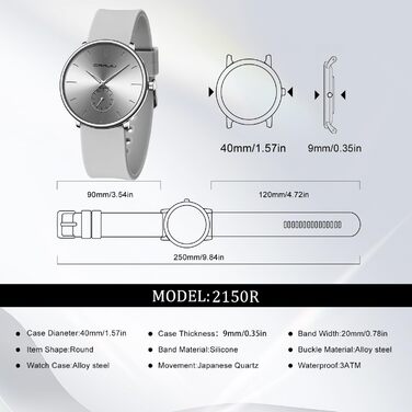 Годинник чоловічий CRRJU з силіконовим ремінцем, ультратонкий, водонепроникний, мінімалістичний, спортивний, кварцовий (сірий)