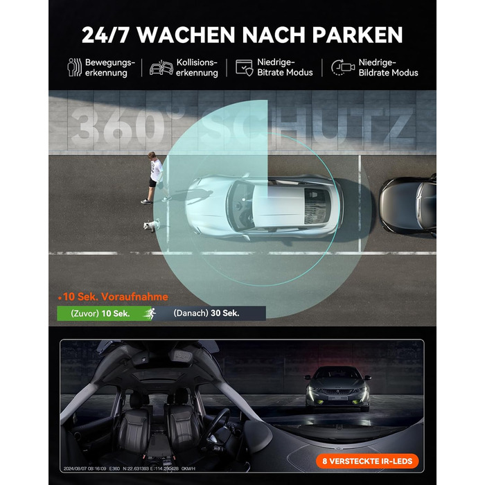 Панорамний відеореєстратор VANTRUE E360 5.2K Dual STARVIS 2 HDR 360°, сенсорний екран 1.54