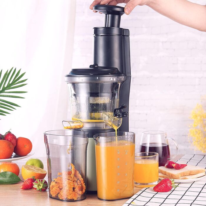 Wiltal Slow Juicer, Electric Juicer for Fruits, Vegetables, Pomegranate, Citrus Fruits, Sorbet. 76mm Feed Chute with Wide Mouth, BPA-free, 150W, Black