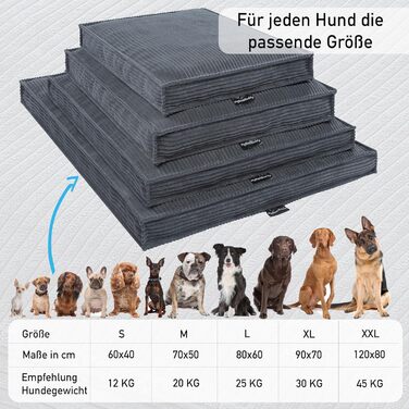MyBestBuddy Visco Dog Bed Grey 70x50 cm M with POSO-Cord Fabric with Visco Foam and Comfort Foam Flakes, 40°C Washable - Dog Bed/Pet Bed for Small Dogs, 70 x 50 cm