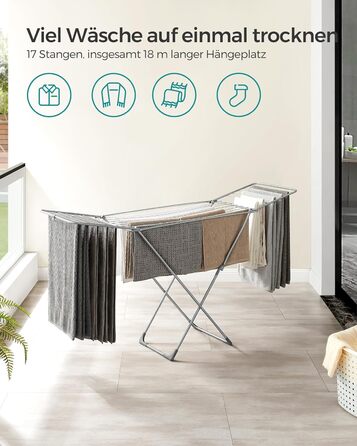 SONGMICS Сушарка для білизни, розкладна, для дому та вулиці, біла LLR540W01 (Сірий)