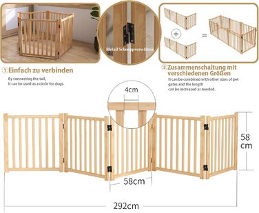 Дверцята для собак з дерева, розкладні, для кухні, коридору, вітальні, на сходи, кутова установка, підходять для собак маленьких та середніх порід, дерев'яного кольору, 2P 58см, захисний загін для собак (5-58)
