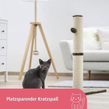 Дряпальня для котів Kerbl Opal Maxi, кігтеточка, сіра, з натурального сизалю, 38x38x78 см, для котів середніх розмірів, з мотузкою з сизалю, для догляду за кігтями, з плюшевою іграшкою