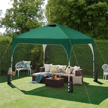 Yaheetech Folding Gazebo 2.4 x 2.4m Pop-Up Gazebo, Height Adjustable Garden Gazebo, Waterproof & Sun Protection Party Tent Garden Tent with Rolling Carry Bag for Outdoor Market Garden Yard, (Dark Green, 3x3m)
