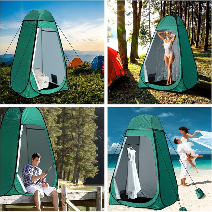 Pop Up Camping Toilet Tent with Shower - Portable Privacy Shelter for Outdoor Use - Green