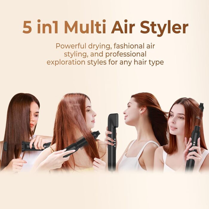 Набір для укладки волосся 110000 U/MIN, 5-в-1: фен, щітка для волосся, плойка, випрямляч, мультистайлер для сушіння, укладки та створення локонів, чорний