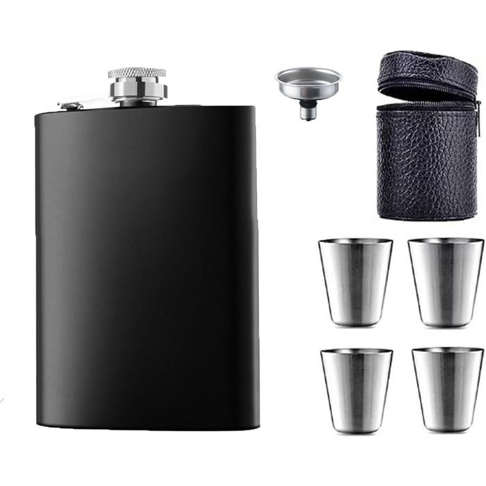 Фляга з воронкою та 4 маленькими чашками Zixrmor 1X304, 8oz (227мл), з нержавіючої сталі, чорна