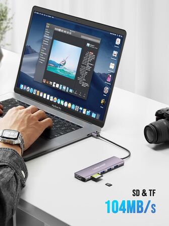 Док-станція Lemorele Upgrade 2025: USB-C/A, 10Gbps, 3 монітори, 14 в 1, HDMI 4K, Ethernet, USB 3.2/2.0, VGA, Type-C 3.1, PD 100W, Audio, SD/TF, для Windows, MacBook (фіолетовий)