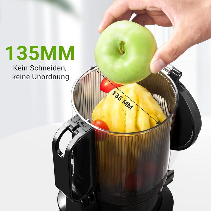 AMZCHEF 250W Automatic All-In-One Juicer, 135MM Opening and 1.8L Juicer for Vegetables and Fruit, Slow Juicer Test Winner with Triple Filter - Green