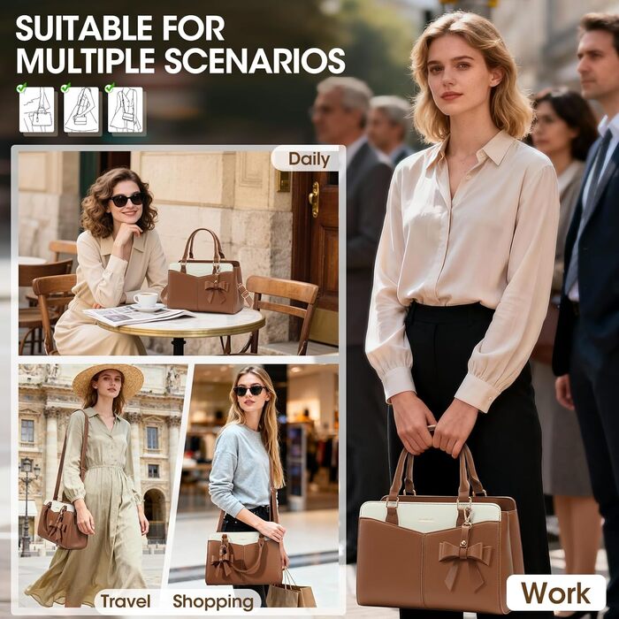 Жіноча сумка RAINSMORE середнього розміру з PU шкіри, коричнево-біла, крос-боді, тоут, сумка на плече