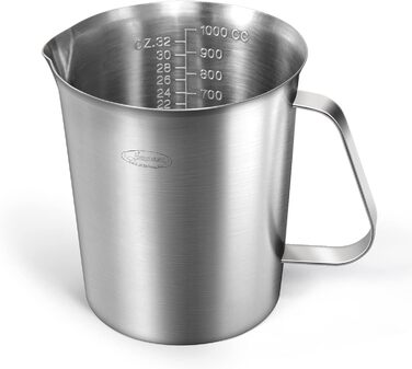Newness Measuring Cup Stainless Steel, 1000 ML [3 Measuring Scales, including Cups, ML, OZ Scale] Milk Pitcher with Markings and Handle, Measuring Jug Milk Pitcher, Stainless Steel Measuring Cup 1l
