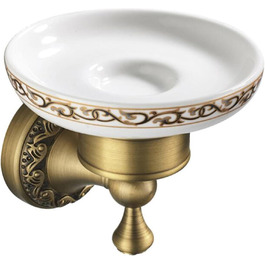 Brass toothbrush holder, antique bronze, cup holder with white ceramic cup, wall-mounted, bathroom accessory, patterned carved design (soap dish)