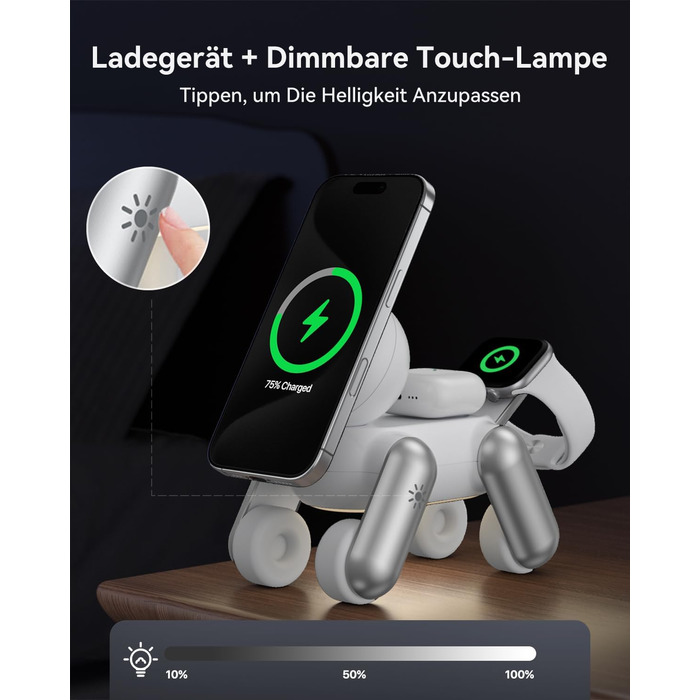 Зарядна станція 3-в-1 для Apple Watch, iPhone 15/14/13/12/11, AirPods Pro/2/3 з MagSafe та нічником (біла)