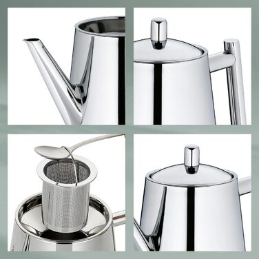 Kela Teapot with infuser, stainless steel teapot 1.7 l ANCONA, teapot for loose leaf tea and tea bags, tea maker, silver