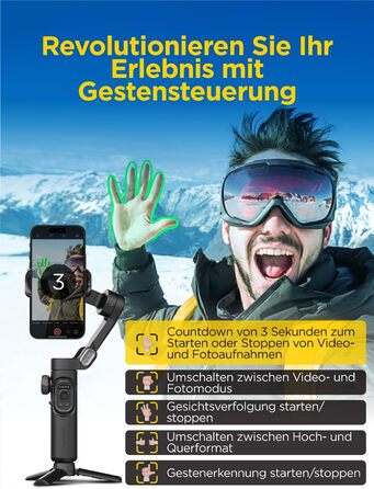 Стабілізатор Gimbal AOCHUAN для iPhone та Android - 3-осьовий, з фокусуванням, трекінг облич/об'єктів, для відеозйомки