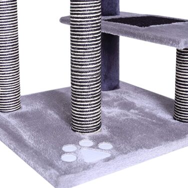 Драбина для котів Lionto з 3 платформами та затишним лежанкою, висота 100 см, котячий будиночок з сизалевим мотузком та м'яким плюшем, підходить для кошенят та великих котів, ідеальний догляд за кігтями, сірий/світло-сірий