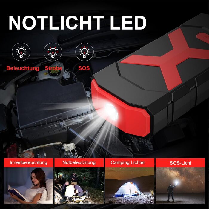 Powerbank для автомобіля POWKEY 2000A: пусковий пристрій, LED, 2 USB, 12V, для бензину/дизеля