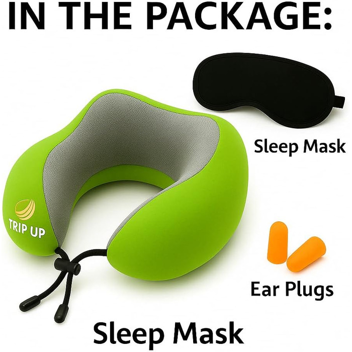 Подушка для шиї Trip Up з Memory Foam - для подорожей (літак, авто) - ергономічна, м'яка, дихаюча, регульована, чорна (Cedar Green)